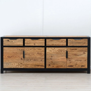 Bufet Rustic Loft 4 usi si 4 sertare, Lemn masiv rustic, 220 x 50 x 90 cm - Img 4