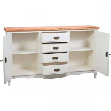 Bufet Toscana Charme cu 2 usi si 4 sertare, lemn masiv tei, alb unt + natur antik, 160 x 42 x 90 cm - Img 6