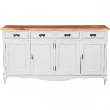 Bufet Toscana Charme cu 4 usi si 4 sertare lemn masiv tei, alb unt + natur antik, 170 x 42 x 92 cm - Img 3