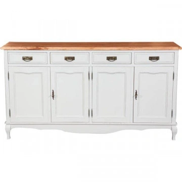Bufet Toscana Charme cu 4 usi si 4 sertare lemn masiv tei, alb unt + natur antik, 170 x 42 x 92 cm - Img 3