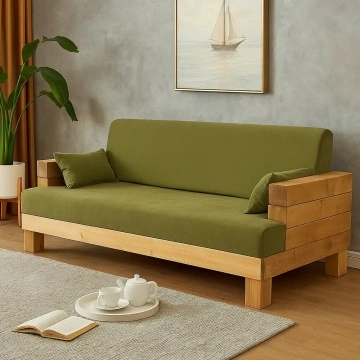 Canapea Rustic Cabana lemn masiv, cu tapiterie, 204 x 91 x 63 cm - Img 3