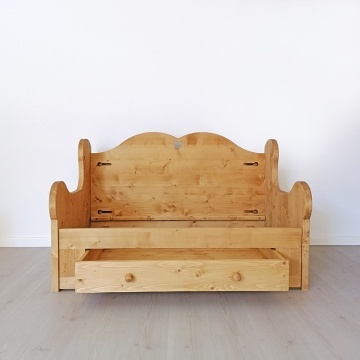 Canapea Rustic Flame lemn masiv, model cu sertar si tapiterie, 148 x 92 x 90 cm - Img 6