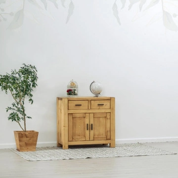 Comoda 2 usi si 2 sertare Ecuador, Lemn masiv rustic, 90 x 46 x 85 cm