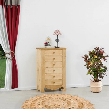 Comoda Cabana cu 6 sertare, Lemn masiv rustic, 72 x 45 x 115 cm