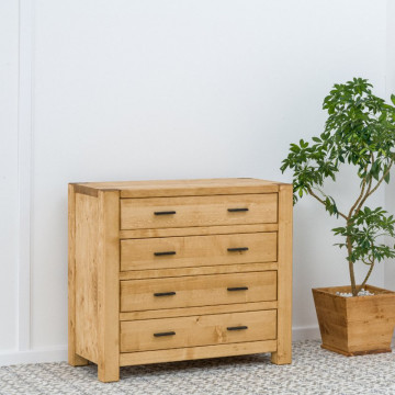Comoda cu 4 sertare Ecuador, Lemn masiv rustic, 100 x 48 x 90 cm - Img 4