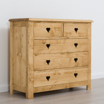 Comoda Rustic Floare de Colt cu 5 sertare din Lemn masiv 100 x 42 x 89 cm - Img 2