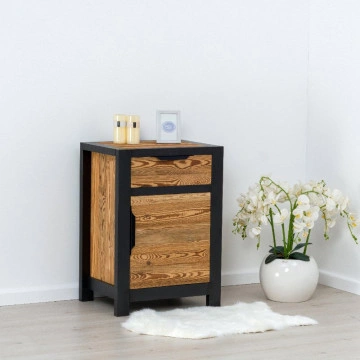 Comoda Rustic Loft 1 usa si 1 sertar, Lemn masiv rustic, 61 x 46 x 85 cm