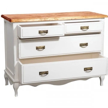 Comoda Toscana Charme 4 sertare lemn masiv tei, alb unt + natur antik, 107 x 47 x 80 cm - Img 5