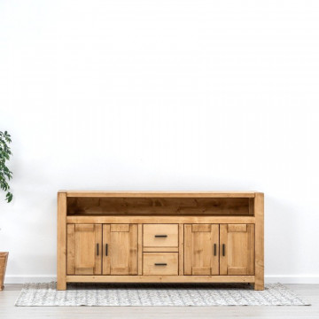 Comoda TV 4 usi 2 sertare si nisa Ecuador, Lemn masiv rustic, 180 x 50 x 85 cm - Img 6