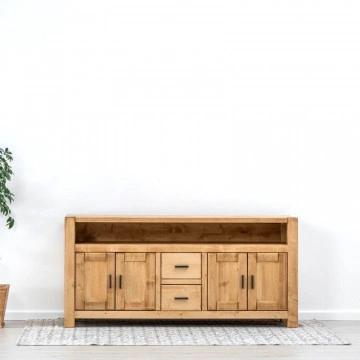 Comoda TV 4 usi 2 sertare si nisa Ecuador, Lemn masiv rustic, 180 x 50 x 85 cm - Img 6
