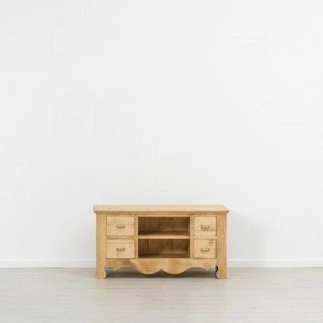 Comoda TV Cabana cu 4 sertare, Lemn masiv rustic, 120 x 55 x 62 cm - Img 3