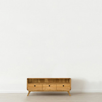 Comoda TV cu 3 sertare si nisa Sahara, Lemn masiv rustic, 100 x 40 x 50 cm - Img 2