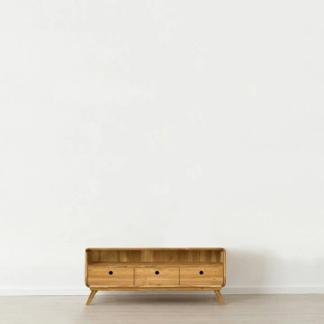 Comoda TV cu 3 sertare si nisa Sahara, Lemn masiv rustic, 100 x 40 x 50 cm - Img 2