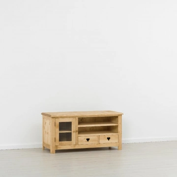 Comoda TV Rustic Floare de Colt cu 1 usa si 2 sertare, Lemn masiv 122.5 x 52 x 60 cm - Img 6
