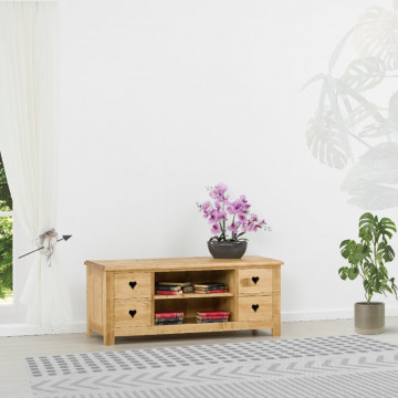 Comoda TV Rustic Love cu 4 sertare, Lemn masiv rustic, 135 x 52 x 55 cm - Img 1