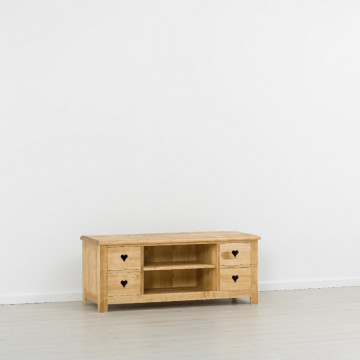Comoda TV Rustic Love cu 4 sertare, Lemn masiv rustic, 135 x 52 x 55 cm - Img 4