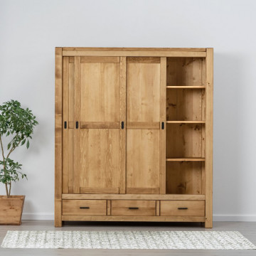 Dulap 3 usi culisante si 3 sertare Ecuador, Lemn masiv rustic, 175 x 55 x 200 cmv - Img 5
