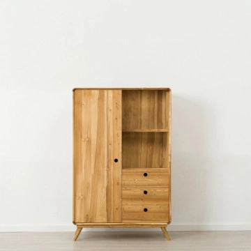 Dulap cu 1 usa, 3 sertare si 1 etajera Sahara, Lemn masiv rustic, 95 x 45 x 150 cm - Img 2