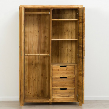 Dulap cu 2 usi si 3 sertare interioare Colibri, Lemn masiv rustic, 125 x 60 x 200 cm - Img 4