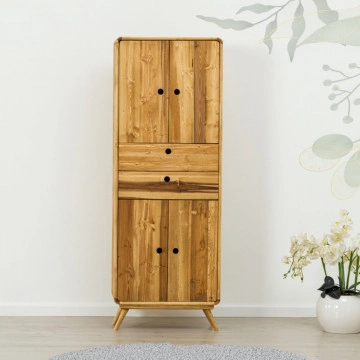 Dulap de baie Sahara, 4 usi si 2 sertare, lemn masiv rustic, 65 x 34 x 180 cm