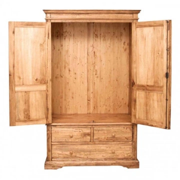 Dulap Dolce Toscana cu 2 usi si 3 sertare lemn masiv tei, natur antik, 120 x 59 x 197 cm - Img 2