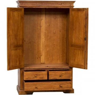 Dulap Dolce Toscana cu 2 usi si 3 sertare lemn masiv tei, nuc antik, 120 x 59 x 197 cm - Img 2