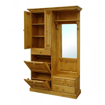 Dulap hol cu oglinda si pantofar Apuseni, lemn masiv, 130 x 40 x 209 cm - Img 2