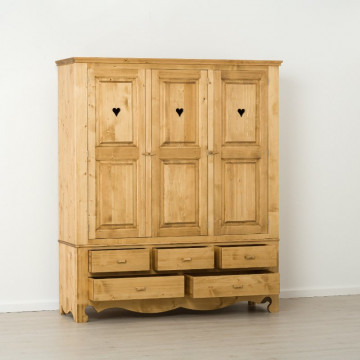 Dulap Rustic Flame cu 3 usi 5 sertare, Lemn masiv rustic, 171 x 55 x 200 cm - Img 4