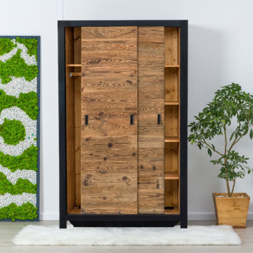 Dulap Rustic Loft 2 usi culisante, Lemn masiv rustic, 125 x 55 x 200 cm - Img 2
