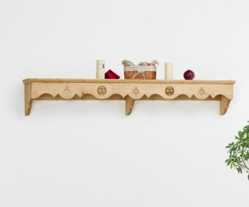 Etajera perete Rustic Chalet, Lemn masiv rustic sculptat, 200 x 25 x 32 cm
