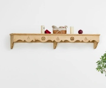 Etajera perete Rustic Chalet, Lemn masiv rustic sculptat, 200 x 25 x 32 cm
