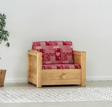 Fotoliu Rustic Ecuador, model cu tapiterie, Lemn masiv rustic, 83 x 78 x 70 cm