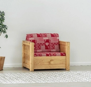 Fotoliu Rustic Ecuador, model cu tapiterie, Lemn masiv rustic, 83 x 78 x 70 cm
