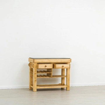 Insula de bucatarie Cabana 2 sertare si etajere, lemn masiv rustic, 106 x 50 x 85 cm - Img 3