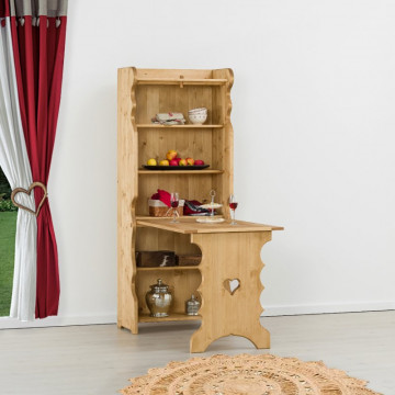 Masa de cioban Cabana cu 1 usa rabatabila si 4 etajere, lemn masiv rustic, 76 x 39 x 190 cm