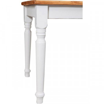 Masa Toscana fixa cu 1 sertar lemn masiv tei, alb unt + natur antik, 140 x 80 x 80 cm - Img 5