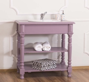 Masca de baie tip consola lemn masiv cu 2 rafturi, 90 x 54 x 90 cm - Img 2