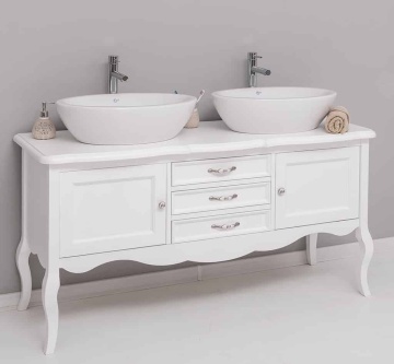 Masca lavoar dublu lemn masiv Shabby Rustic, 2 usi si 3 sertare, 150 x 54 x 75 cm - Img 2