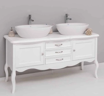 Masca lavoar dublu lemn masiv Shabby Rustic, 2 usi si 3 sertare, 150 x 54 x 75 cm - Img 2