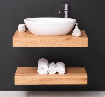 Mobilier de baie lemn masiv de stejar Magic Oak, suspendat, 100 x 50 x 10 cm - Img 3