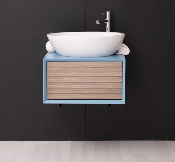 Mobilier de baie lemn masiv Pianno cu 1 sertar, suspendat, 60 x 50 x 33 cm - Img 2