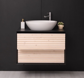 Mobilier de baie lemn masiv Pianno cu 2 sertare, suspendat, 90 x 50 x 61.4 cm - Img 6