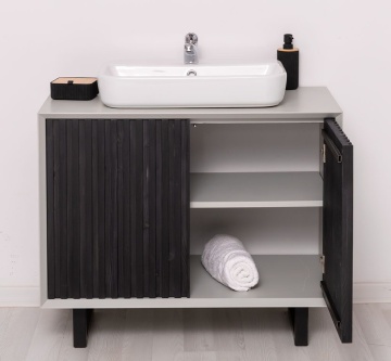 Mobilier de baie lemn masiv Pianno cu 2 usi, 93 x 50 x 76 cm - Img 2
