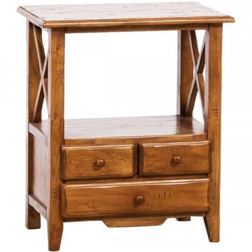 Noptiera Artizan nuc antik lemn masiv de tei, 56 x 36 x 66 cm