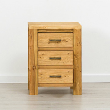 Noptiera cu 3 sertare Colibri, Lemn masiv rustic, 45 x 38 x 60 cm - Img 1