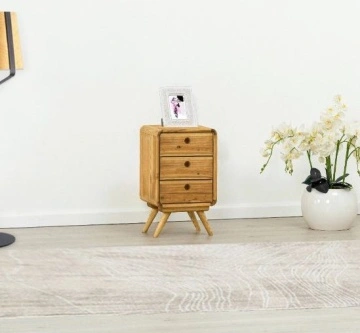 Noptiera cu 3 sertare Sahara, Lemn masiv rustic, 34 x 30 x 60 cm
