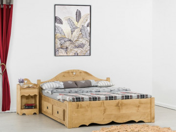 Pat Cabana cu 4 sertare, Lemn masiv rustic 90, 140, 160 sau 180 x 200 cm