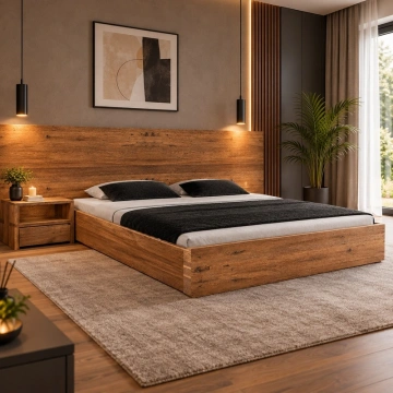 Pat dormitor Massivo Lemn Masiv Stejar, 140 cm, 160 cm sau 180 x 200 cm - 140 x 200 cm