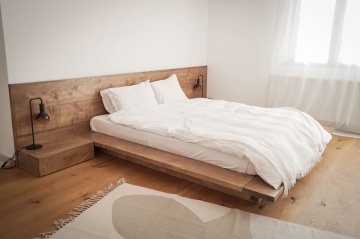 Pat lemn masiv pin cu noptiere, model Artemis, grinzi solide rustice, 140 cm, 160 cm, 180 cm sau 200 cm - Img 2