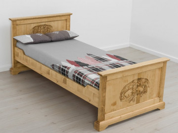 Pat lemn masiv rustic Ursul Carpatin, 90 x 200 cm - Img 4